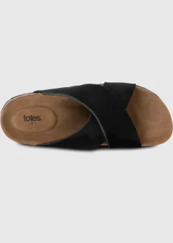 Totes Black Suede Cross Strap Sandal