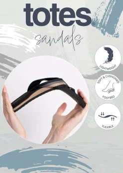 Totes Black Tape Toe Post Sandal