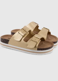 Totes Gold Double Buckle Platform Slider