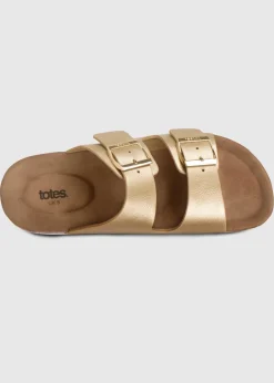 Totes Gold Double Buckle Platform Slider