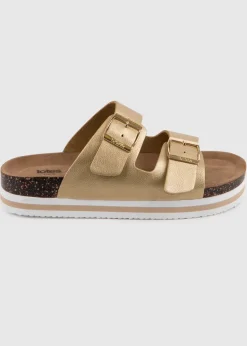 Totes Gold Double Buckle Platform Slider
