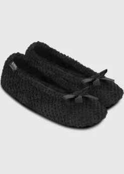 Totes Isotoner Black Ladies Popcorn Ballet Slippers
