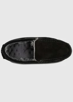 Totes Isotoner Black Real Suede With Closed Stitch Moccasin Slipper