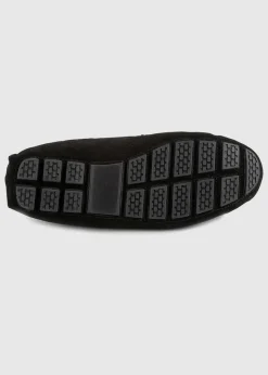Totes Isotoner Black Real Suede With Closed Stitch Moccasin Slipper