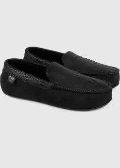 Totes Isotoner Black Square Patterned Smart Moccasin Slipper