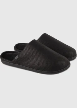 Totes Isotoner Black Square Patterned Smart Mule Slipper