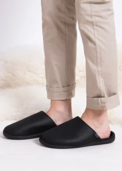 Totes Isotoner Black Square Patterned Smart Mule Slipper