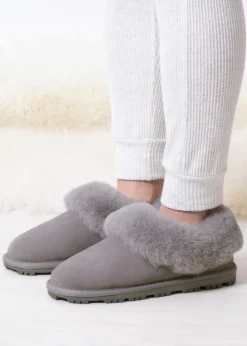 Totes Isotoner Grey Genuine Suede Bootie With Fur Cuff & Lining