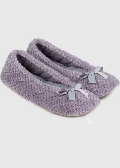 Totes Isotoner Grey Ladies Popcorn Ballet Slippers