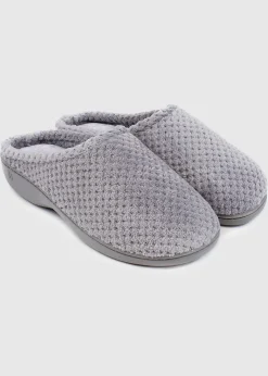 Totes Isotoner Grey Popcorn Terry Mule Slippers