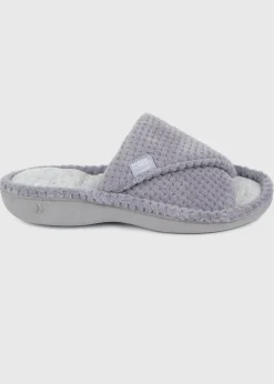 Totes Isotoner Grey Popcorn Turnover Open Toe Slippers
