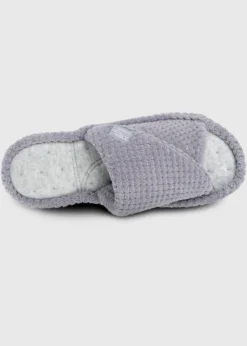 Totes Isotoner Grey Popcorn Turnover Open Toe Slippers