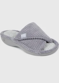 Totes Isotoner Grey Popcorn Turnover Open Toe Slippers