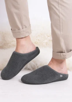 Totes Isotoner Grey Swept Back Popcorn Mule Slipper