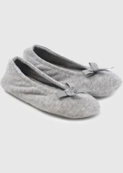 Totes Isotoner Grey Terry Ballerina Slippers