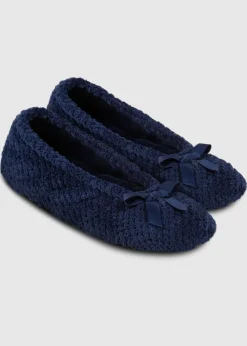 Totes Isotoner Navy Ladies Popcorn Ballet Slippers