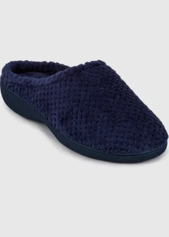 Totes Isotoner Navy Popcorn Terry Mule Slippers