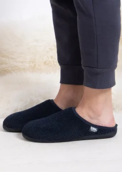 Totes Isotoner Navy Swept Back Popcorn Mule Slipper