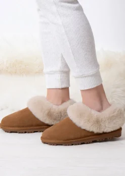 Totes Isotoner Tan Genuine Suede Bootie With Fur Cuff & Lining