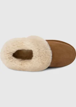 Totes Isotoner Tan Genuine Suede Bootie With Fur Cuff & Lining