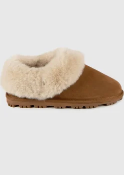 Totes Isotoner Tan Genuine Suede Bootie With Fur Cuff & Lining