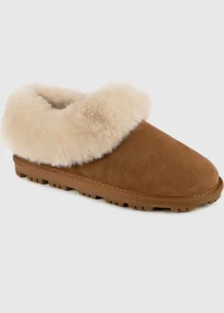 Totes Isotoner Tan Genuine Suede Bootie With Fur Cuff & Lining