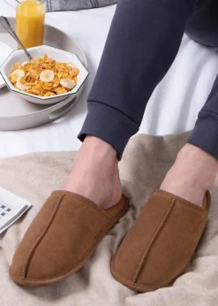 Totes Isotoner Tan Real Suede Mule Slipper