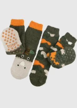 Totes Toasties Green Boys Super Soft Slipper Socks (Twin Pack)