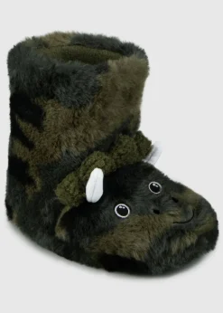 Totes Toasties Green Kids Dino Boot Slippers