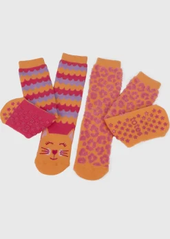 Totes Toasties Orange Kids Original Novelty Slipper Socks (Twin Pack)