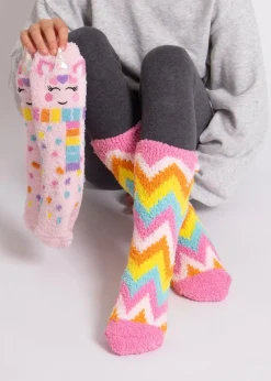 Totes Toasties Pink Girls Super Soft Slipper Socks (Twin Pack)