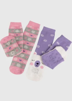 Totes Toasties Purple Childrens Original Slipper-Sox (Twin Pack)