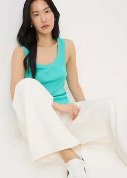 Turquoise Ribbed Scoop Neck Vest