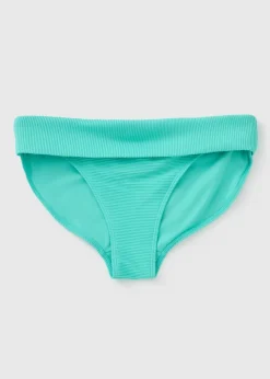 Turquoise Textured Rib Foldover Bikini Bottoms