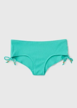 Turquoise Textured Short Brief Bikini Bottoms