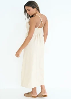 Urban Bliss Beige Linen Blend Beaded Maxi Dress