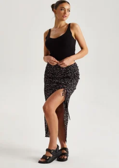 Urban Bliss Black Chiffon Floral Ruched Midi Skirt