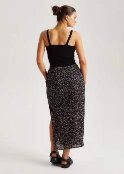 Urban Bliss Black Chiffon Floral Ruched Midi Skirt