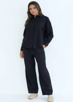 Urban Bliss Black Linen Blend Wide Leg Trouser