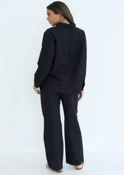 Urban Bliss Black Linen Blend Wide Leg Trouser
