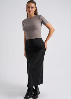 Urban Bliss Black Satin Bias Cut Midi Skirt