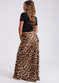 Urban Bliss Brown Leopard Bias Cut Maxi Skirt