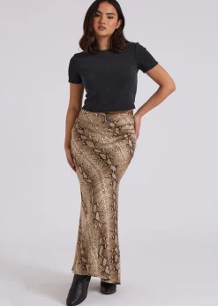 Urban Bliss Brown Snake Bias Cut Skirt