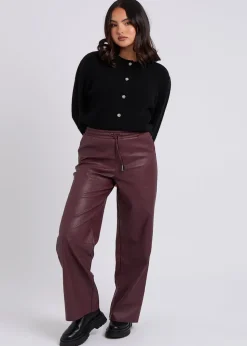 Urban Bliss Burgundy PU Wide Leg Elasticated Trouser