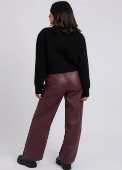 Urban Bliss Burgundy PU Wide Leg Elasticated Trouser