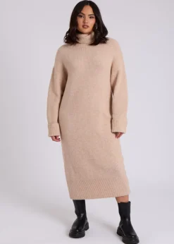 Urban Bliss Camel Midi Roll Neck Dress