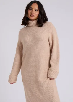 Urban Bliss Camel Midi Roll Neck Dress