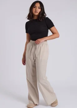 Urban Bliss Cream Drawstring Wide Leg Trouser