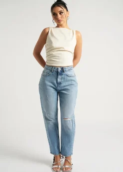 Urban Bliss Mid Blue Ripped Mom Jean