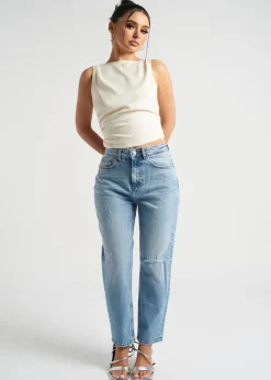 Urban Bliss Mid Blue Ripped Mom Jean